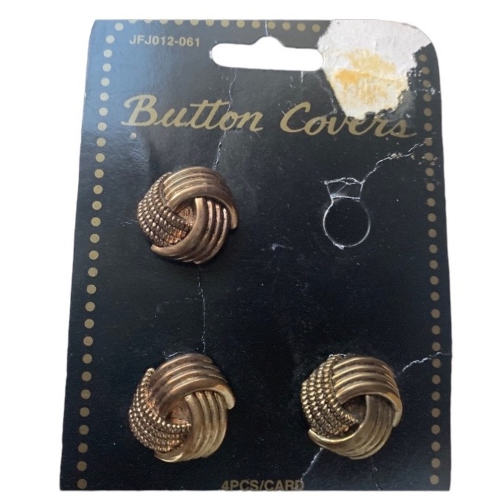 Vintage Light Weight Brass Tone Metal Button Covers Set of 3